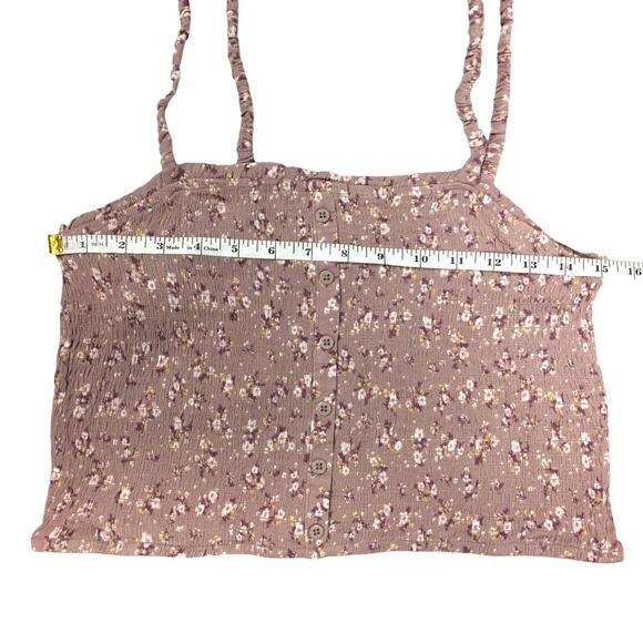 Hippie Rose Crop Top Mauve Pink Ditsy Floral Print Smocked Tank NEW Juniors XL - Picture 4 of 9